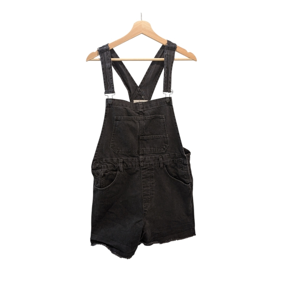 We the Free Free People Washed Black Denim Overall Shorts NWOT L Spring Summer